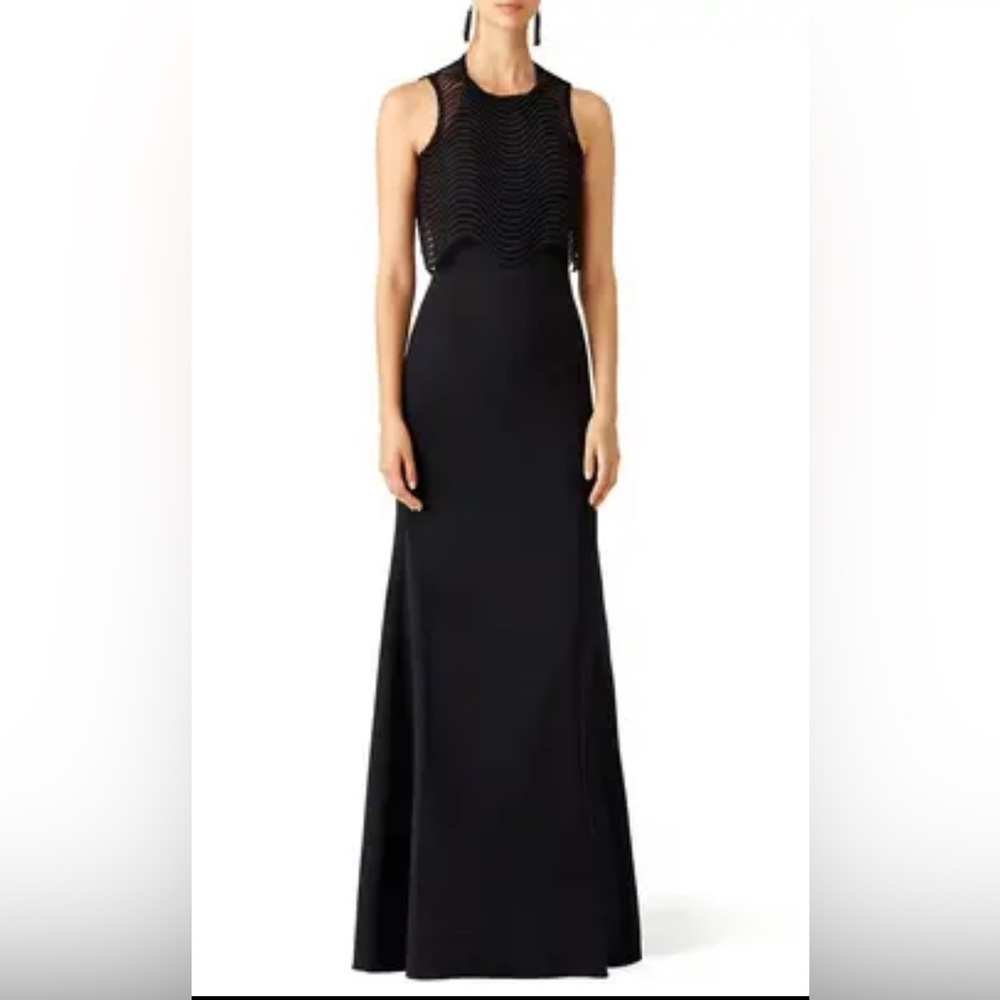 BADGLEY MISCHKA
BLACK JENNIFER WAVE POPOVER GOWN
SIZE 8